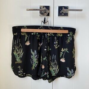 Sunday Best Black Floral Botanical Drawstring Shorts with Pockets